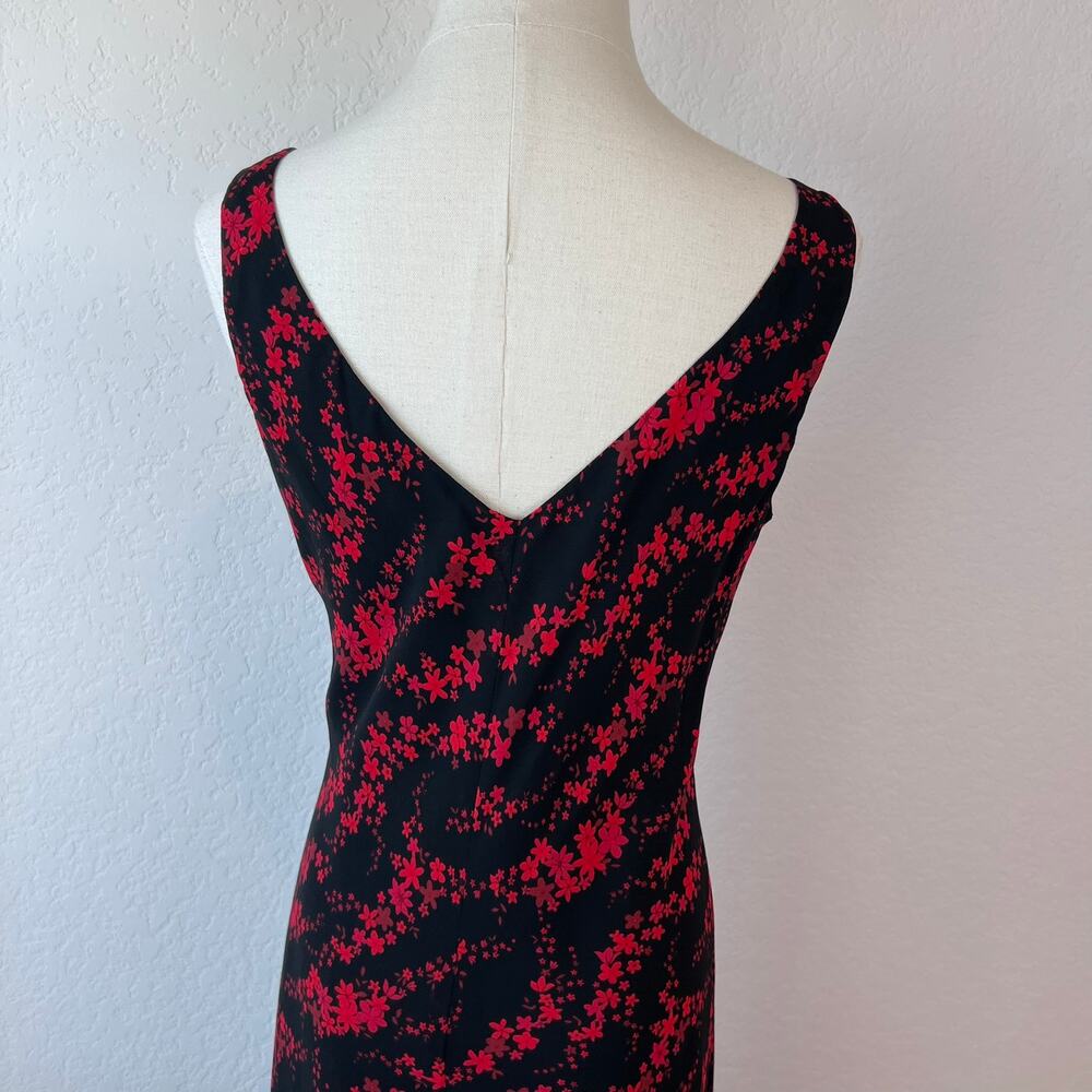 Vintage 90s Floral Sleeveless Cocktail Dress size 10 Black Red Whimsygoth Vneck - Picture 6 of 9